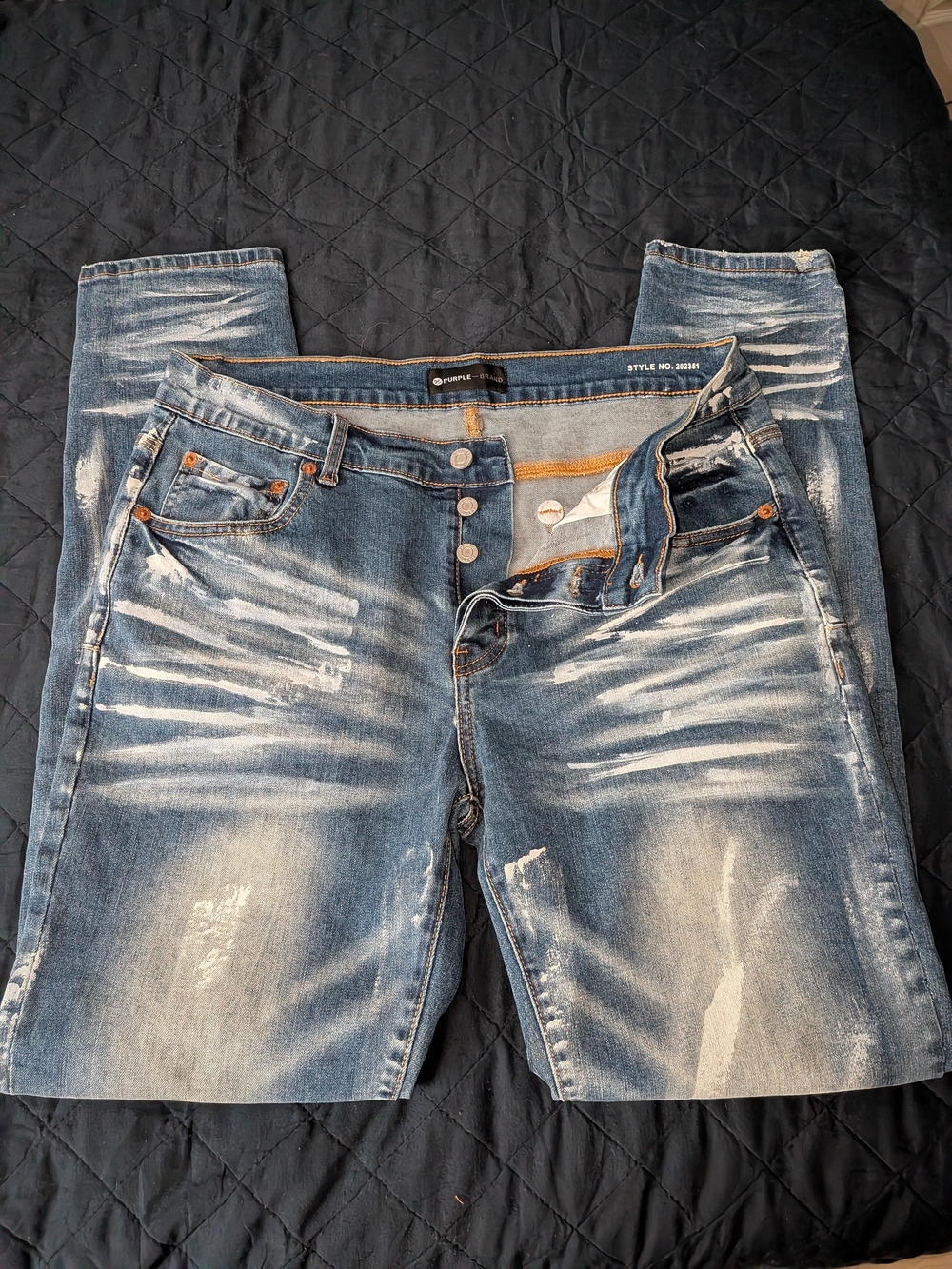 Purple Brand Slim Straight Men's Distressed Blue Jeans 34x31 NWT
